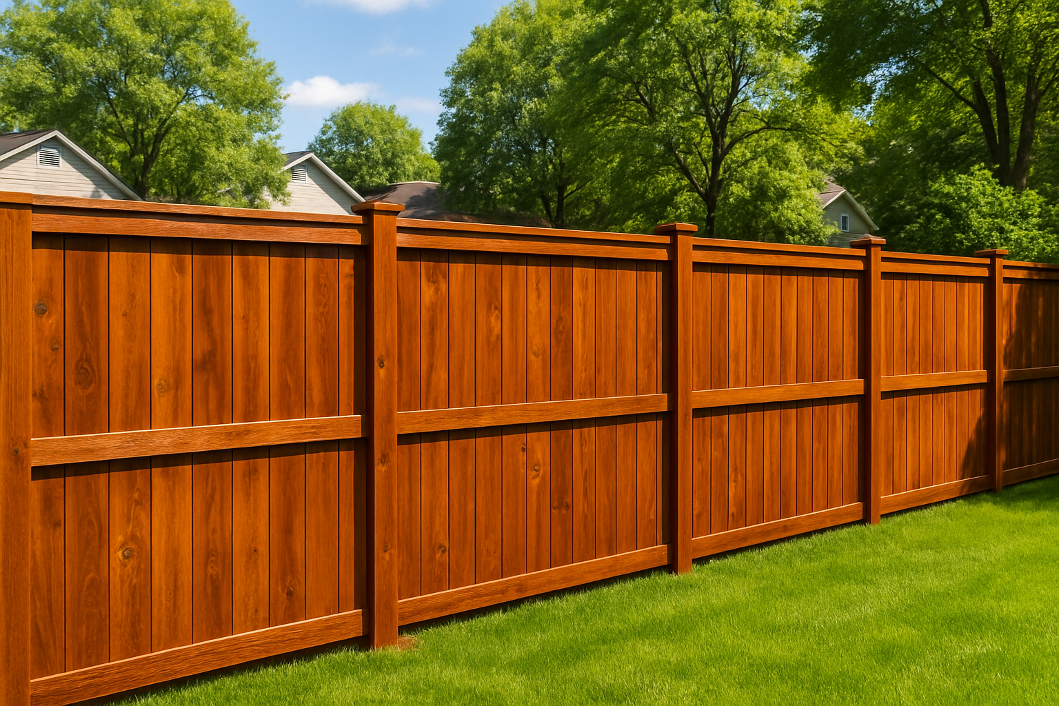 Cedar fence with fresh stain